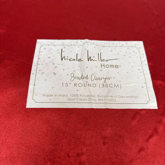 NICOLE MILLER POINSETTIA Beaded Placemat 15” Round CHARGER Set 2 Red Christmas - Picture 4 of 4